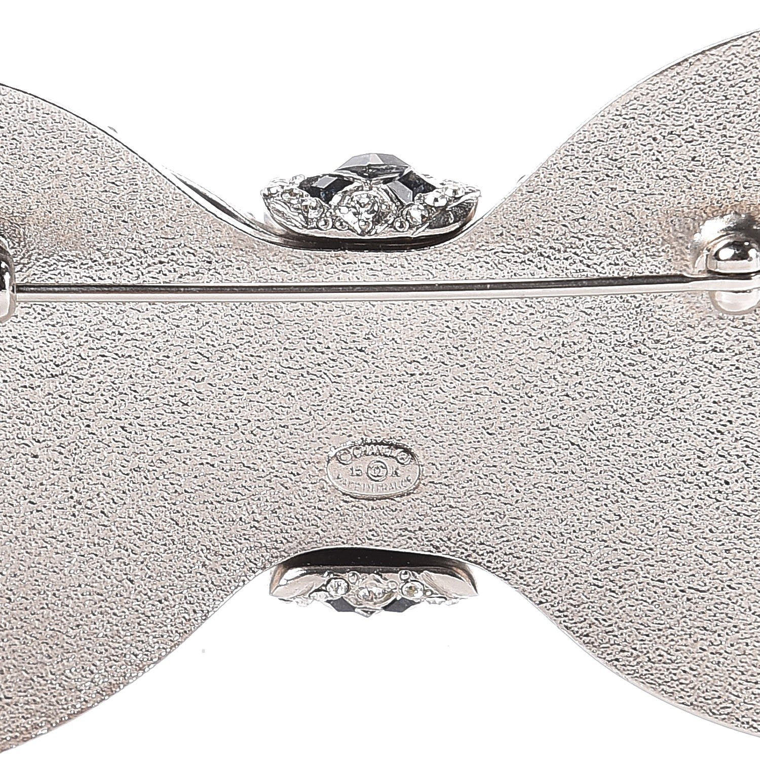 Chanel Ruthenium Crystal CC Bow Brooch Black 4 of 5