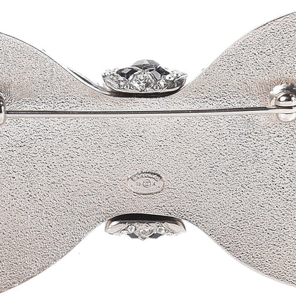 Chanel Ruthenium Crystal CC Bow Brooch Black 4 of 5