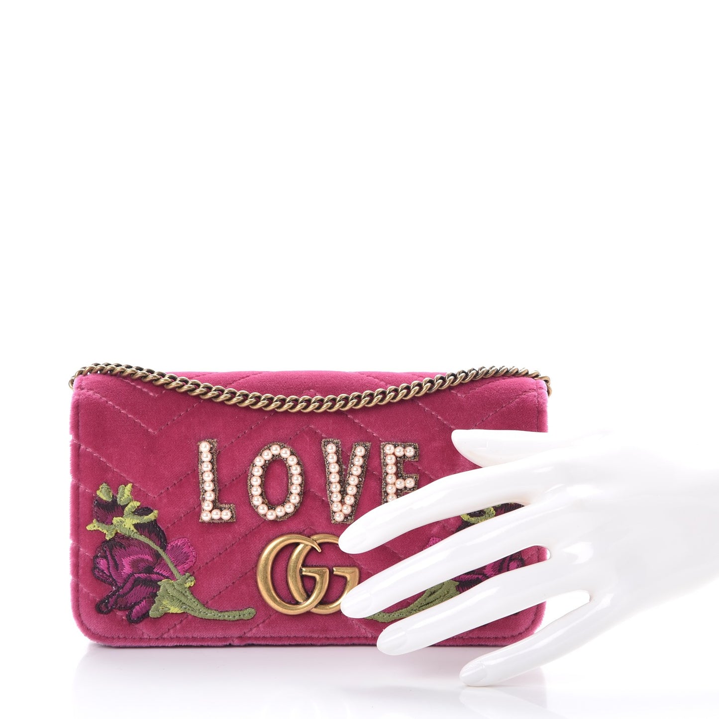 Velvet Matelasse Love Embroidered GG Marmont Mini Bag Light Raspberry Rose
