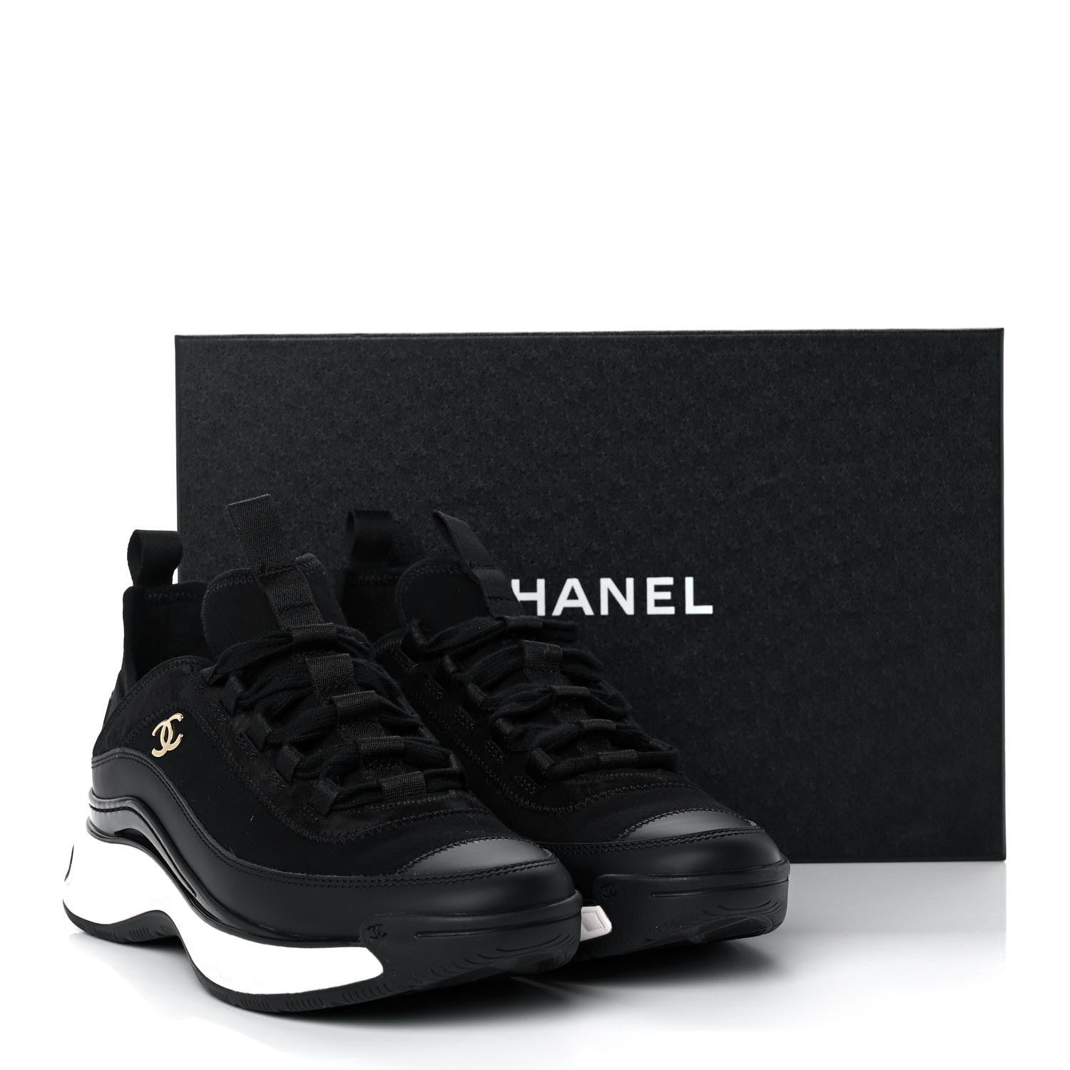 Chanel Velvet Calfskin Mixed Fibers CC Sneakers 38 Black 9 of 9
