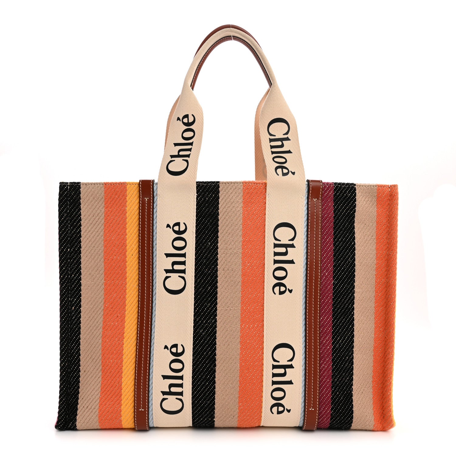 Chloe Cotton Calfskin Large Woody Striped Tote Multicolor 1 of 11