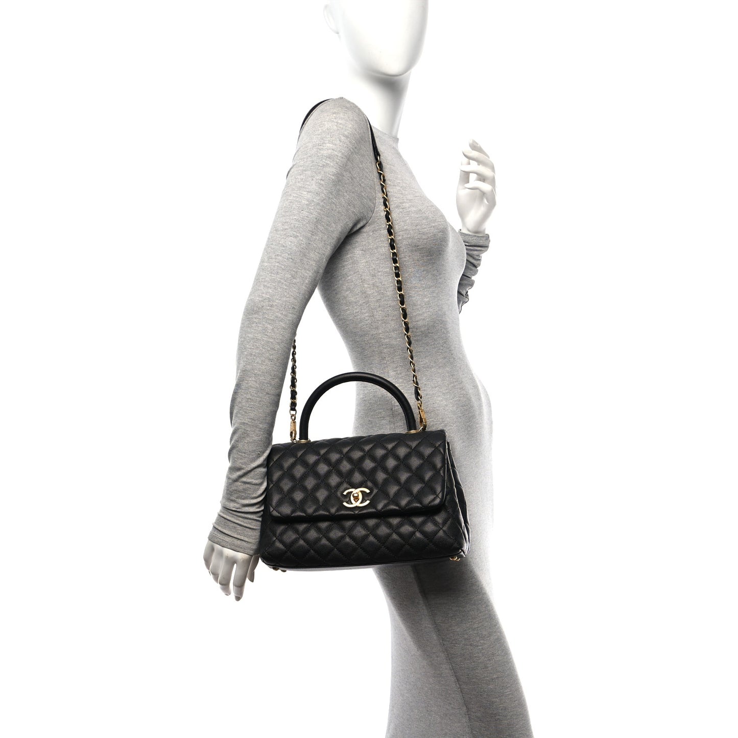 Caviar Quilted Small Coco Handle Flap Black