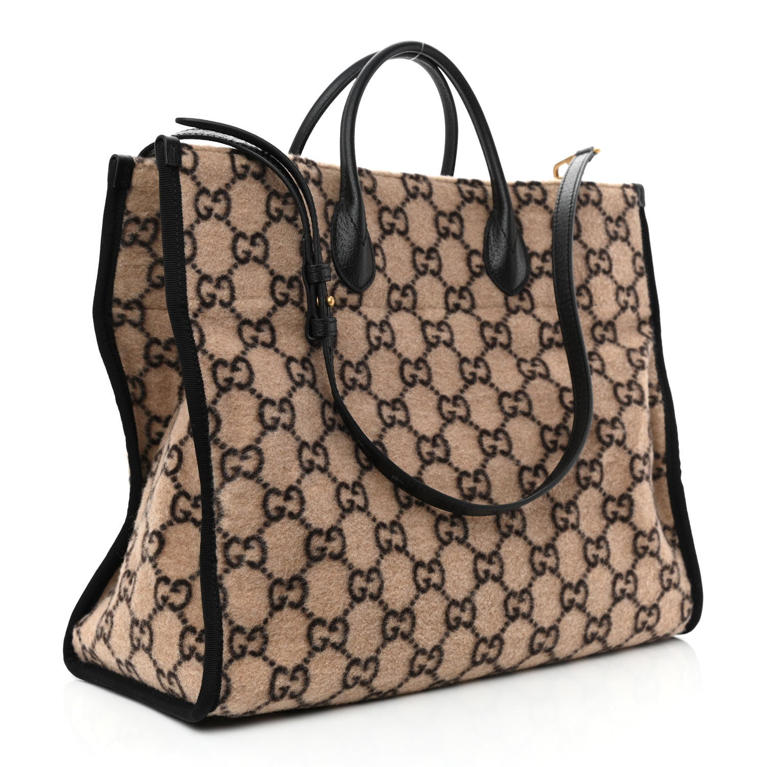 Gucci Covered Wool GG Monogram Large Tote Bag Beige Ebony 3 of 10
