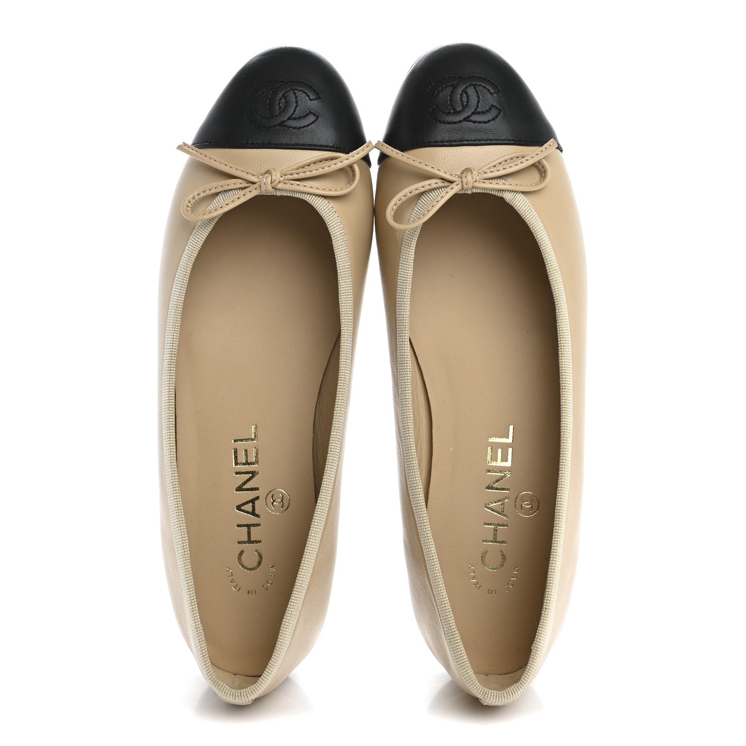 Chanel Lambskin Cap Toe CC Ballerina Flats 37 Beige Black 2 of 10