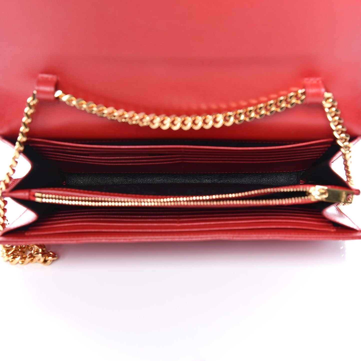 Grain De Poudre Matelasse Chevron Monogram Chain Wallet New Red