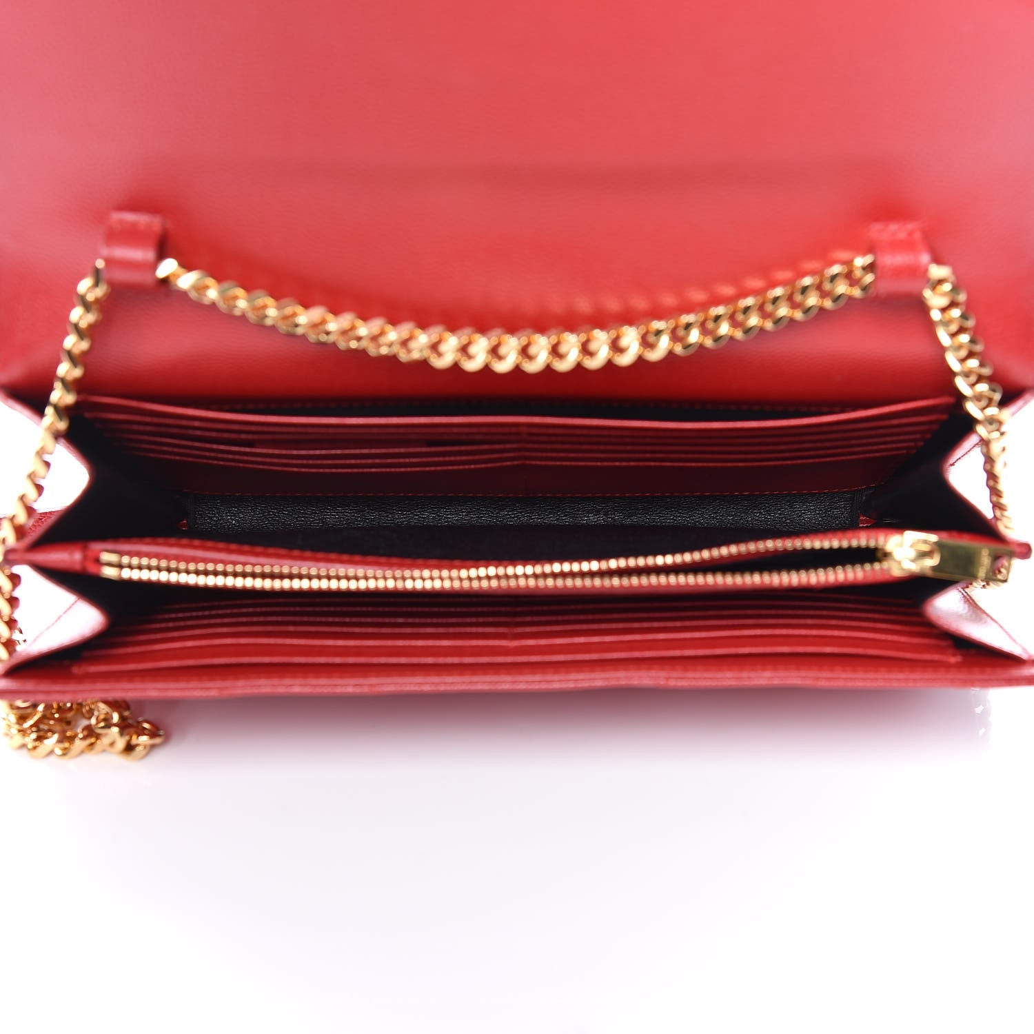 Saint Laurent Grain De Poudre Matelasse Chevron Monogram Chain Wallet New Red 5 of 16