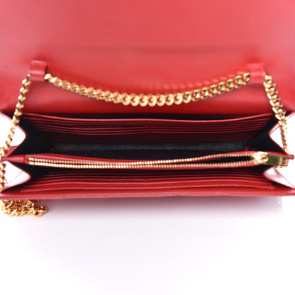 Saint Laurent Grain De Poudre Matelasse Chevron Monogram Chain Wallet New Red 5 of 16