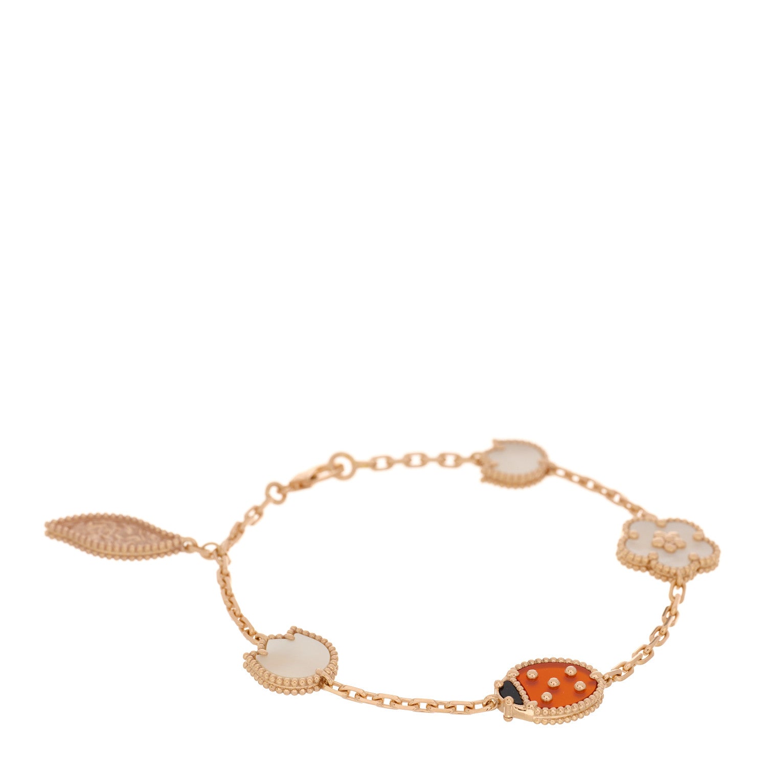 Van Cleef & Arpels 18K Rose Gold Carnelian Mother of Pearl Onyx 5 Motifs Lucky Spring Bracelet 1 of 4