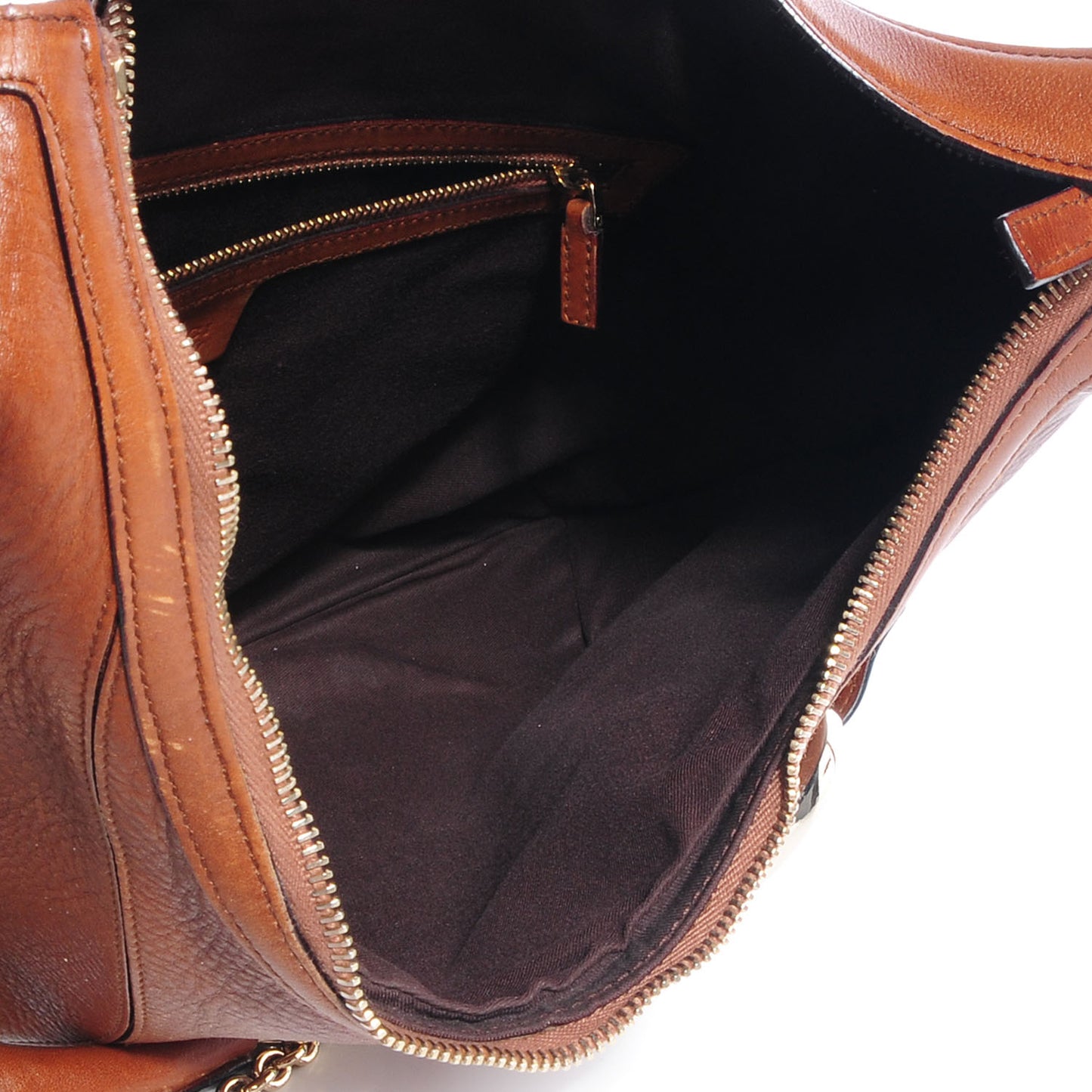 Leather Large Horsebit Chain Hobo Brown