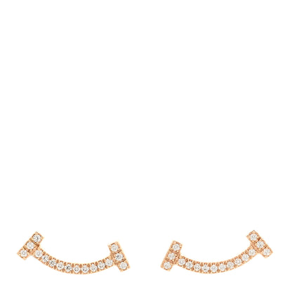 Tiffany 18K Rose Gold Diamond T Smile Earrings 1 of 5