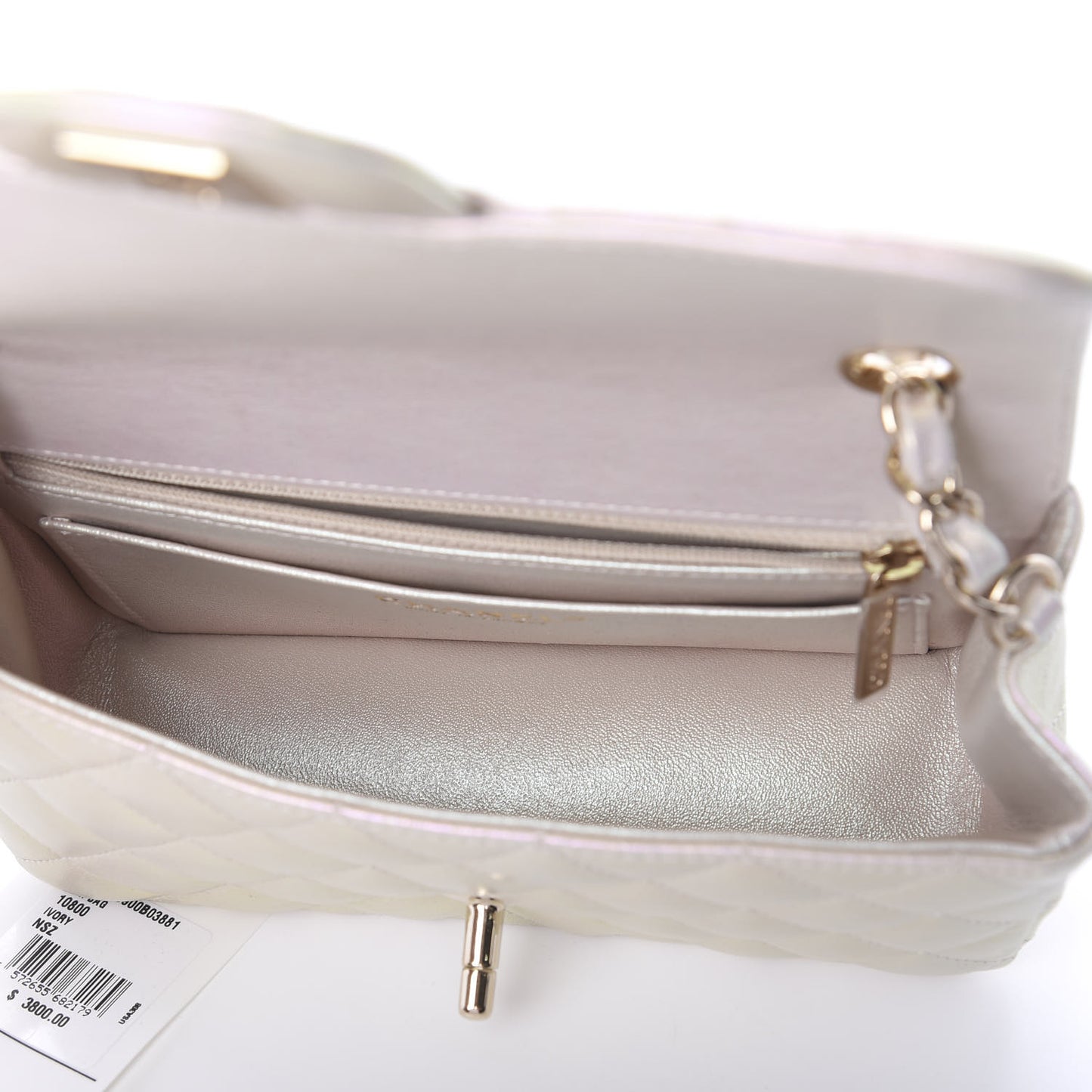 Iridescent Lambskin Quilted Mini Rectangular Flap Ivory