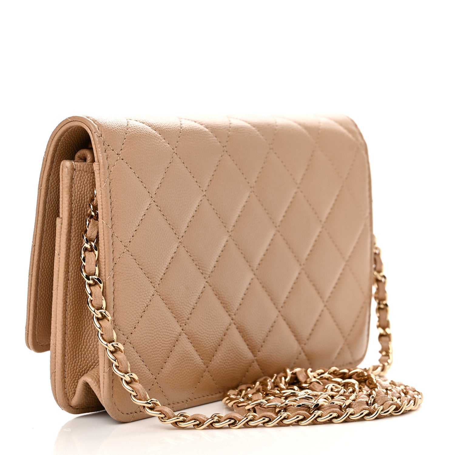 Chanel Caviar Quilted Crystal CC Wallet On Chain WOC Beige 3 of 12