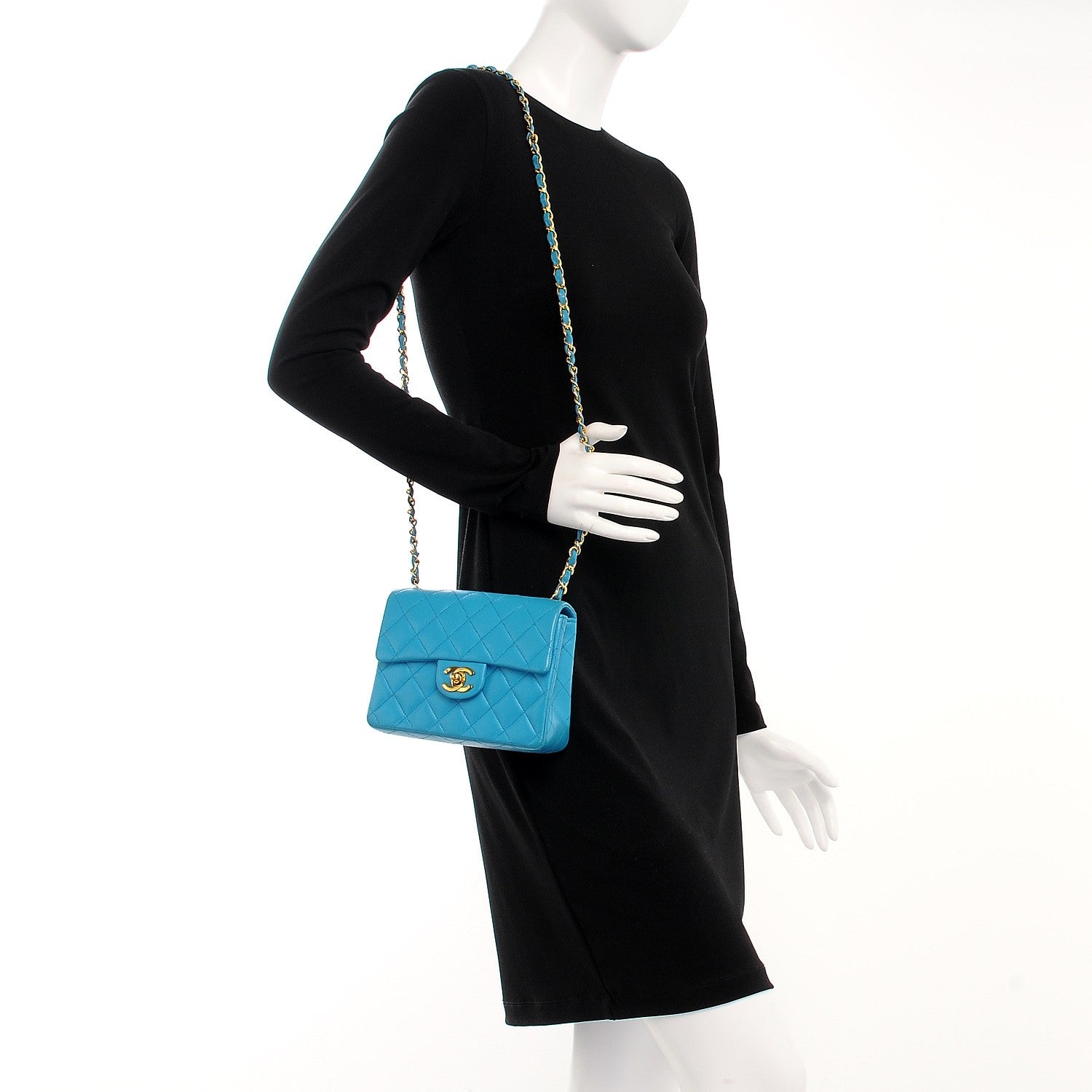 Chanel Lambskin Quilted Mini Square Flap Turquoise 2 of 8