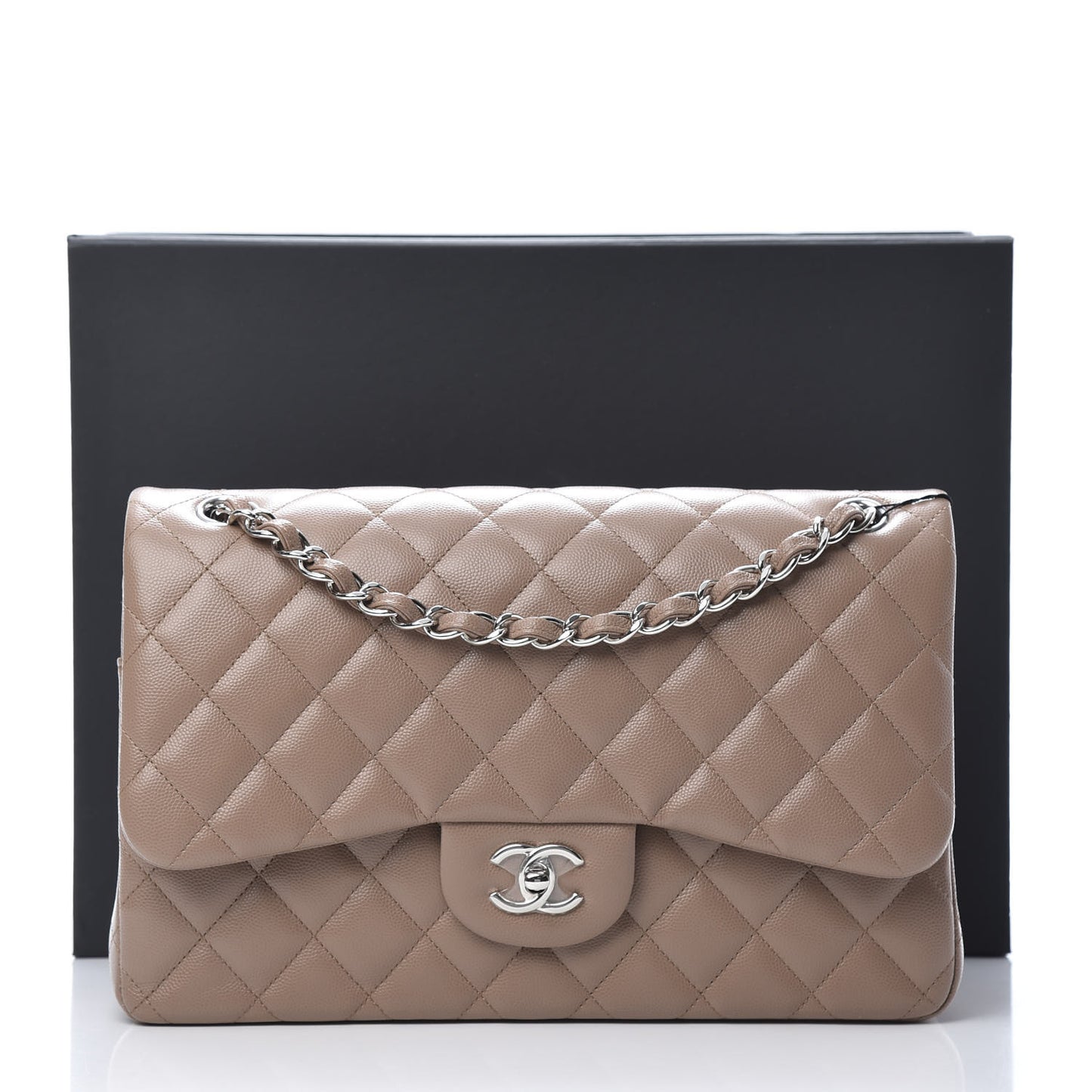 Caviar Quilted Jumbo Double Flap Dark Beige