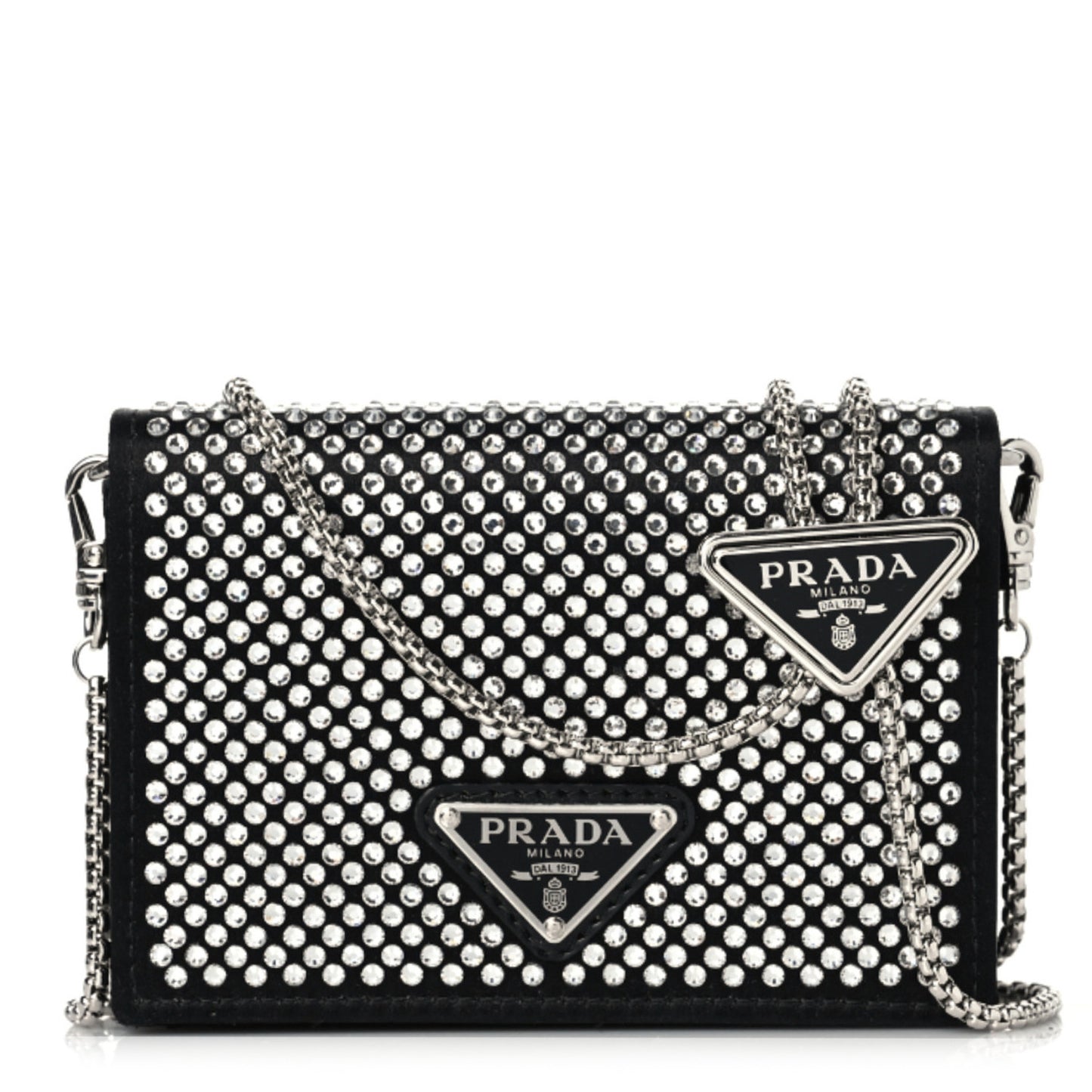 Satin Crystal Metal Triangle Logo Card Holder With Strap Cristal