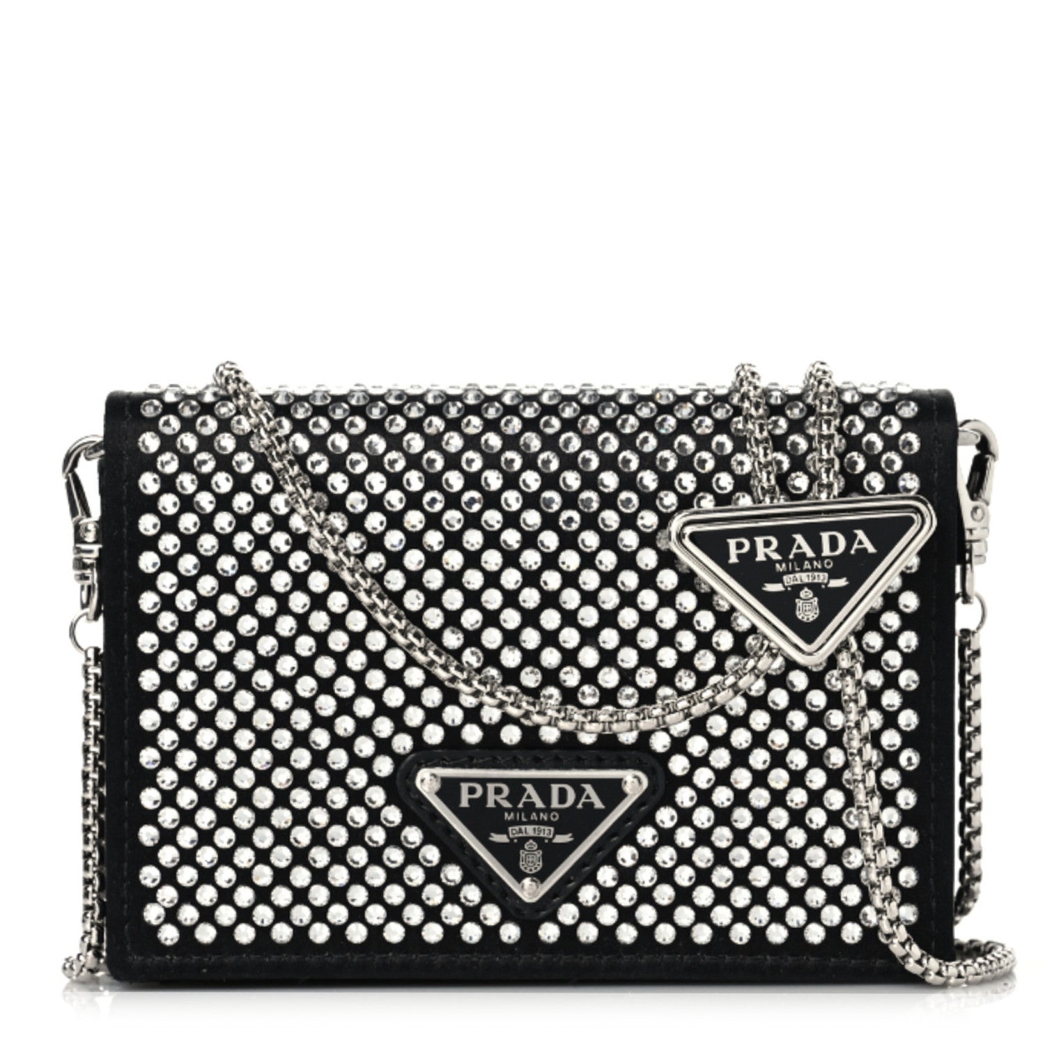 Prada Satin Crystal Metal Triangle Logo Card Holder With Strap Cristal 1 of 7