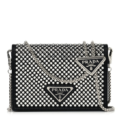 Prada Satin Crystal Metal Triangle Logo Card Holder With Strap Cristal 1 of 7