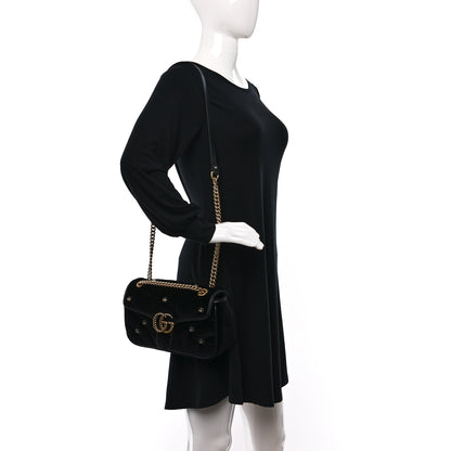 Gucci Velvet Matelasse Double G Studs Small Torchon GG Marmont Shoulder Bag Black 2 of 9