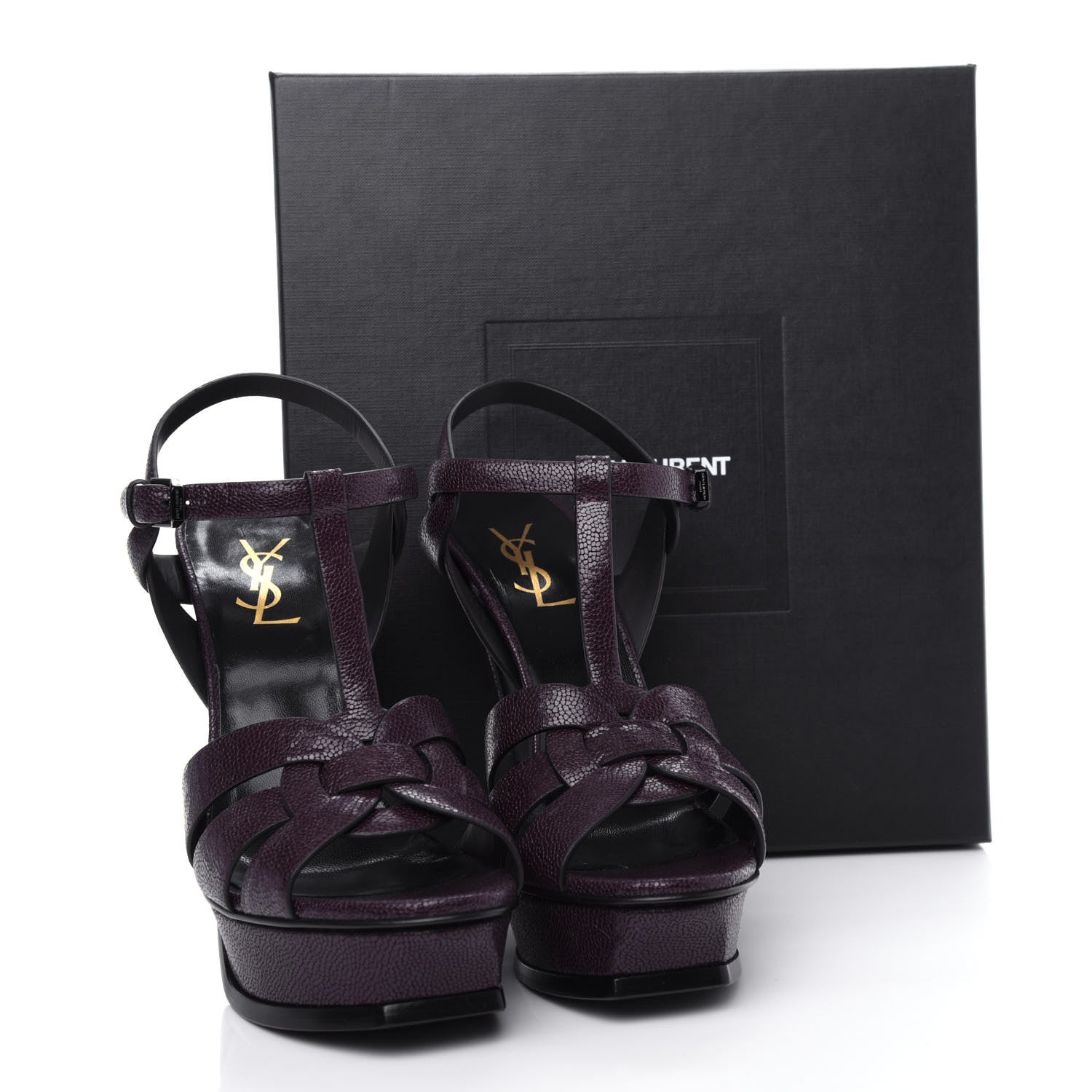 Saint Laurent Textured Calfskin Tribute 105 Platform Sandals 39.5 Cigar Burgundy 11 of 11