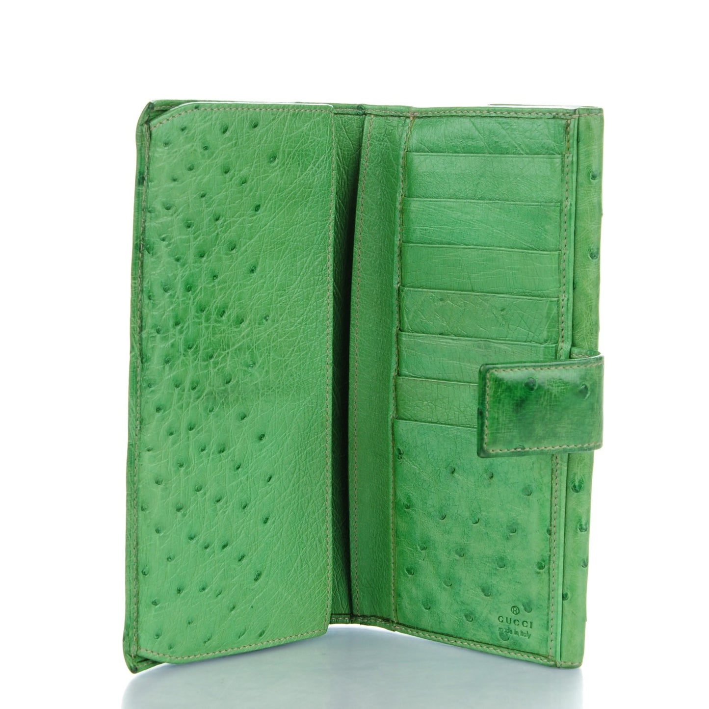 Ostrich Metal Bar Continental Wallet Green