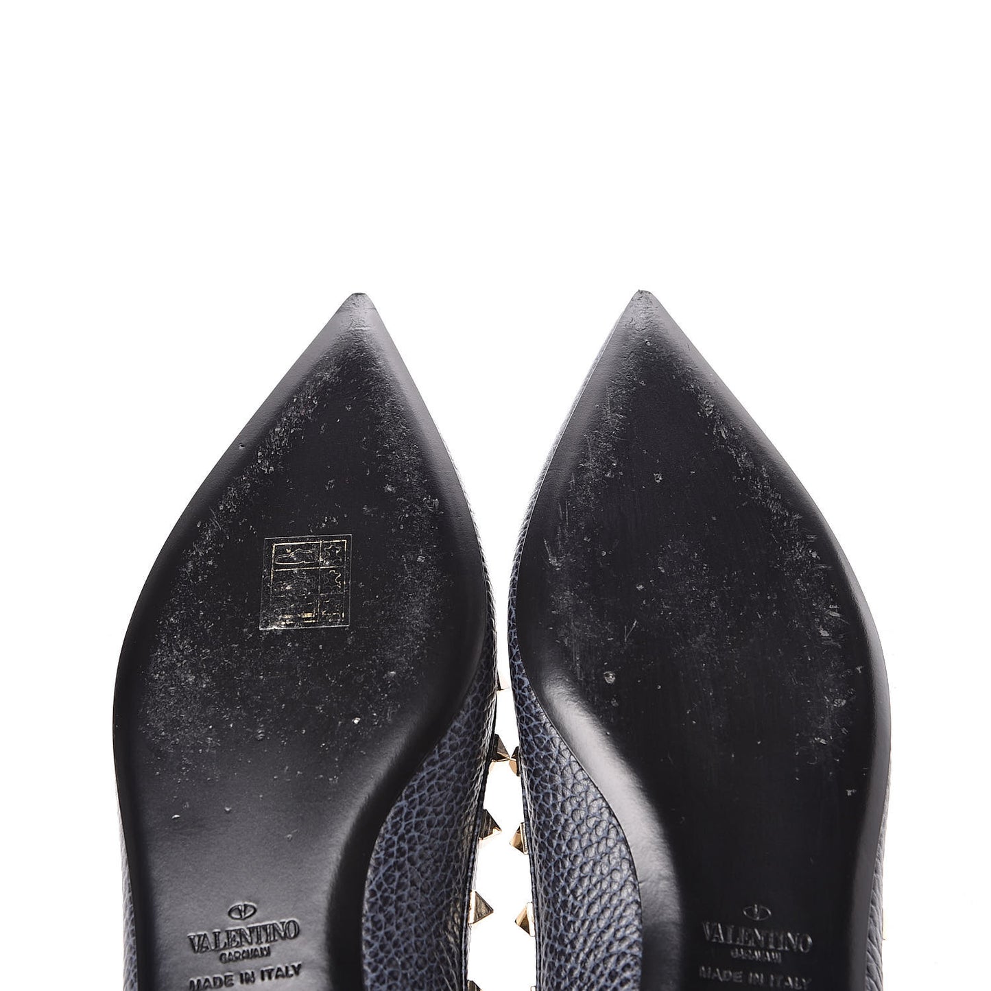 Pebbled Calfskin Rockstud Ballerina Flats 39.5 Deep Denim