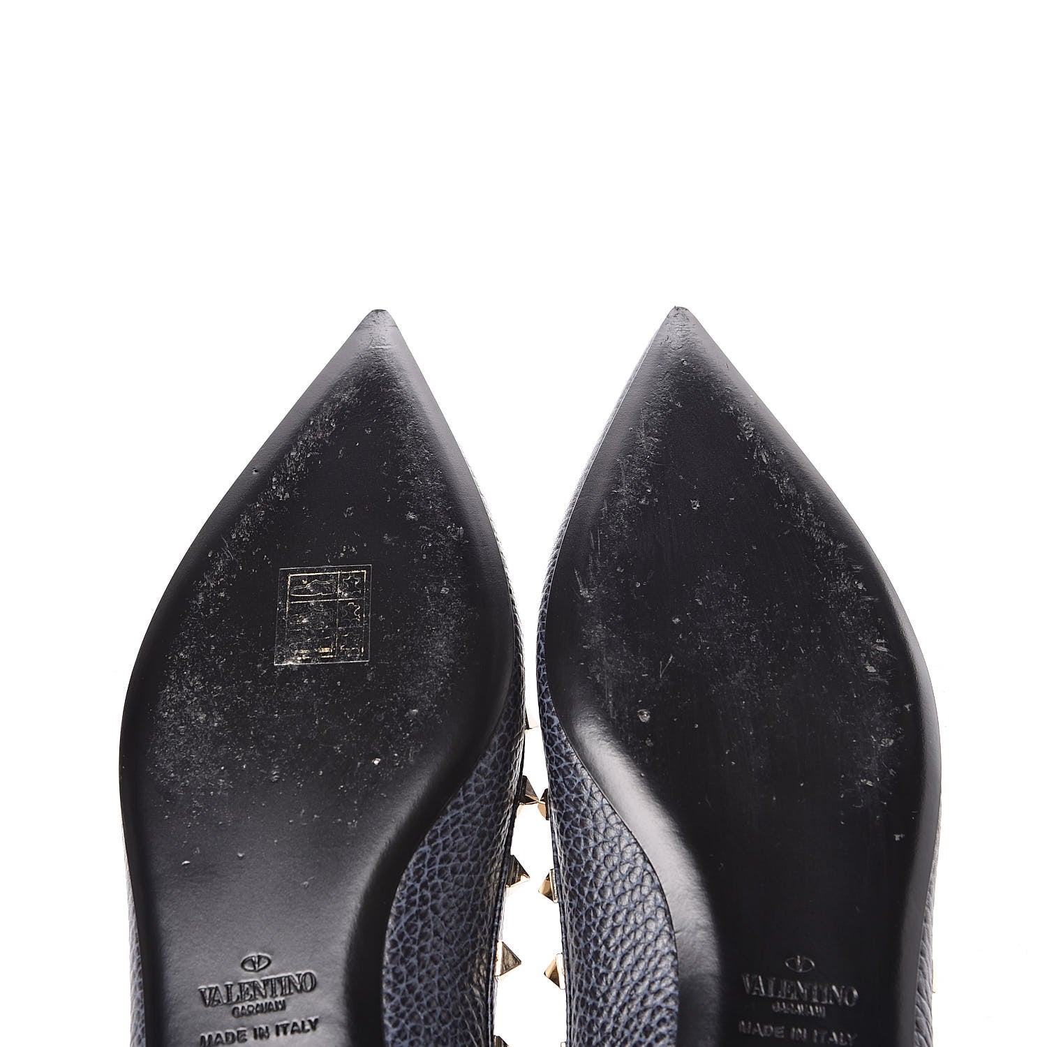 Valentino Garavani Pebbled Calfskin Rockstud Ballerina Flats 39.5 Deep Denim 6 of 10