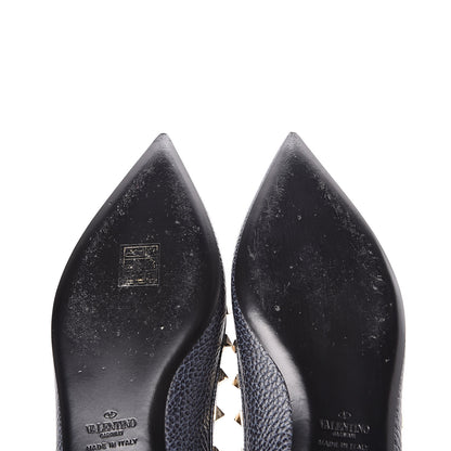 Valentino Garavani Pebbled Calfskin Rockstud Ballerina Flats 39.5 Deep Denim 6 of 10