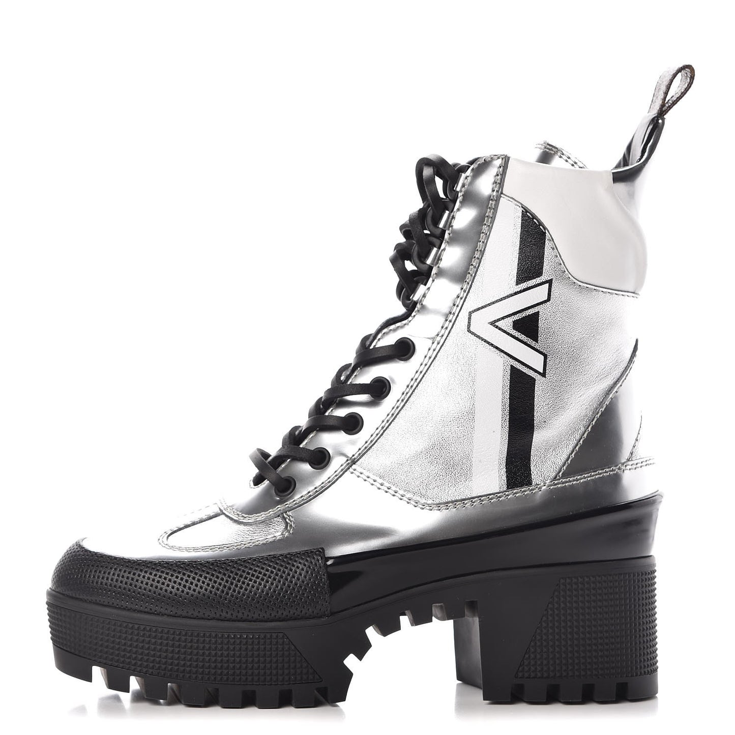 Patent Calfskin Spaceship Laureate Platform Desert Boots 36 Silver
