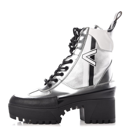 Louis Vuitton Patent Calfskin Spaceship Laureate Platform Desert Boots 36 Silver 1 of 11