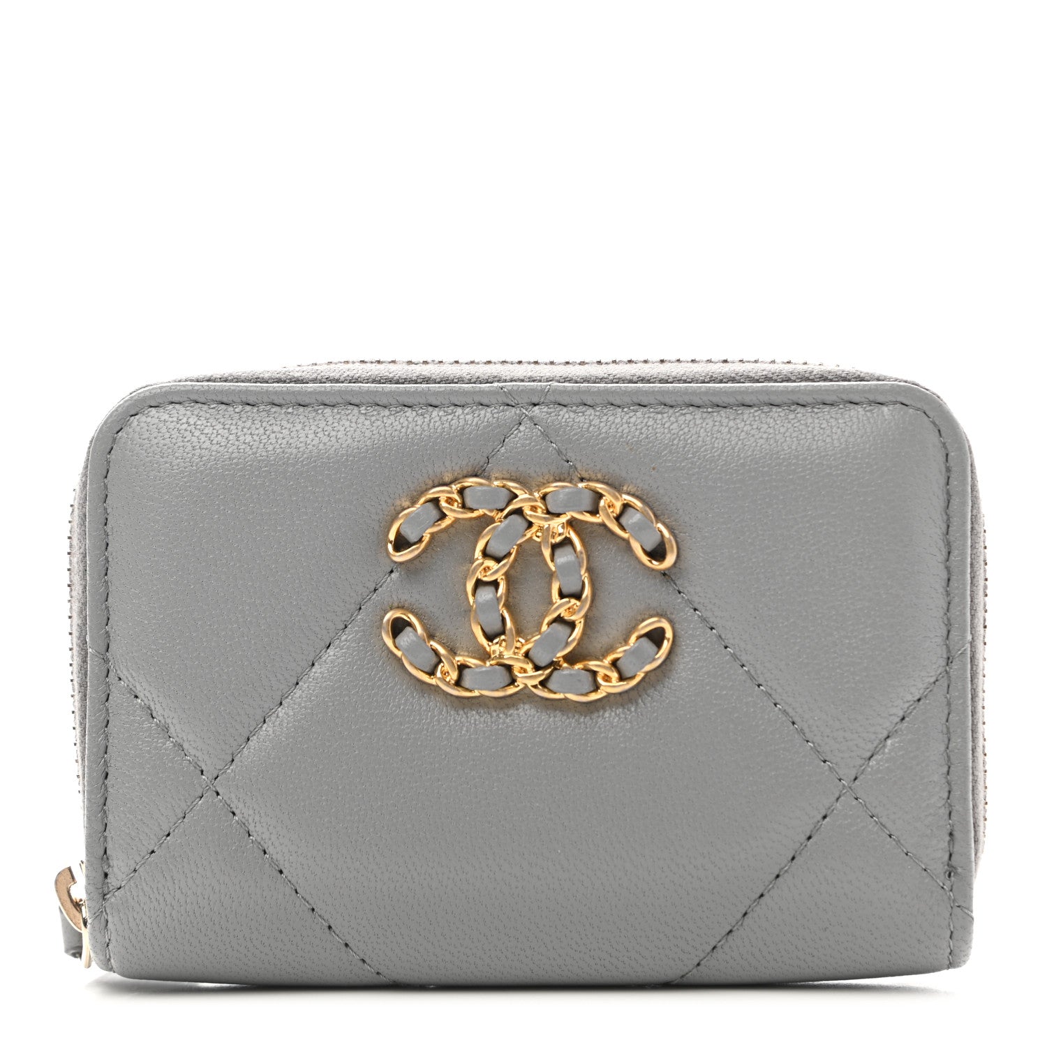 Chanel Lambskin Quilted Chanel 19 Zip Around Coin Purse Wallet Grey 1 of 8