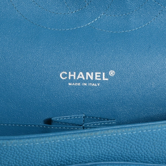 Iridescent Caviar Maxi Double Flap Blue