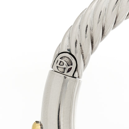 David Yurman Sterling Silver 18K Yellow Gold Blue Topaz Diamond 7mm Renaissance Bangle Bracelet 3 of 4