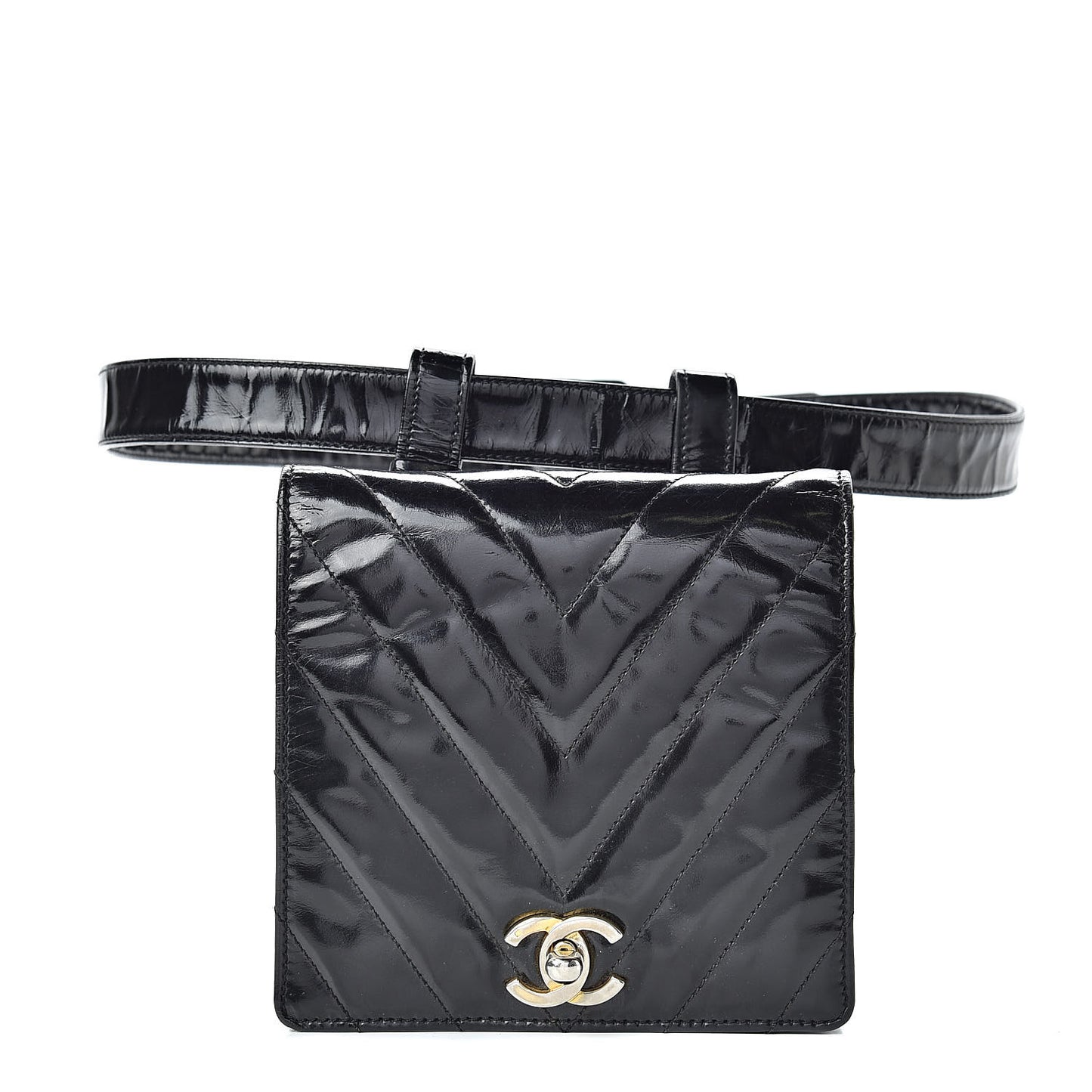 Patent Chevron Quilted Belt Bag 80 32 Black