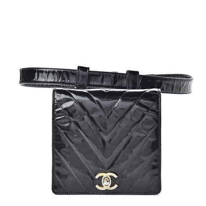 Chanel Patent Chevron Quilted Belt Bag 80 32 Black 1 of 24