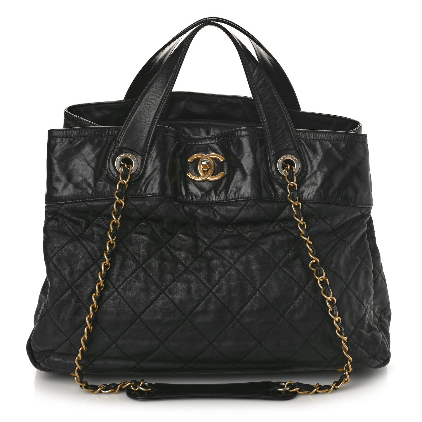 Iridescent Calfskin Quilted Large In The Mix Tote Black