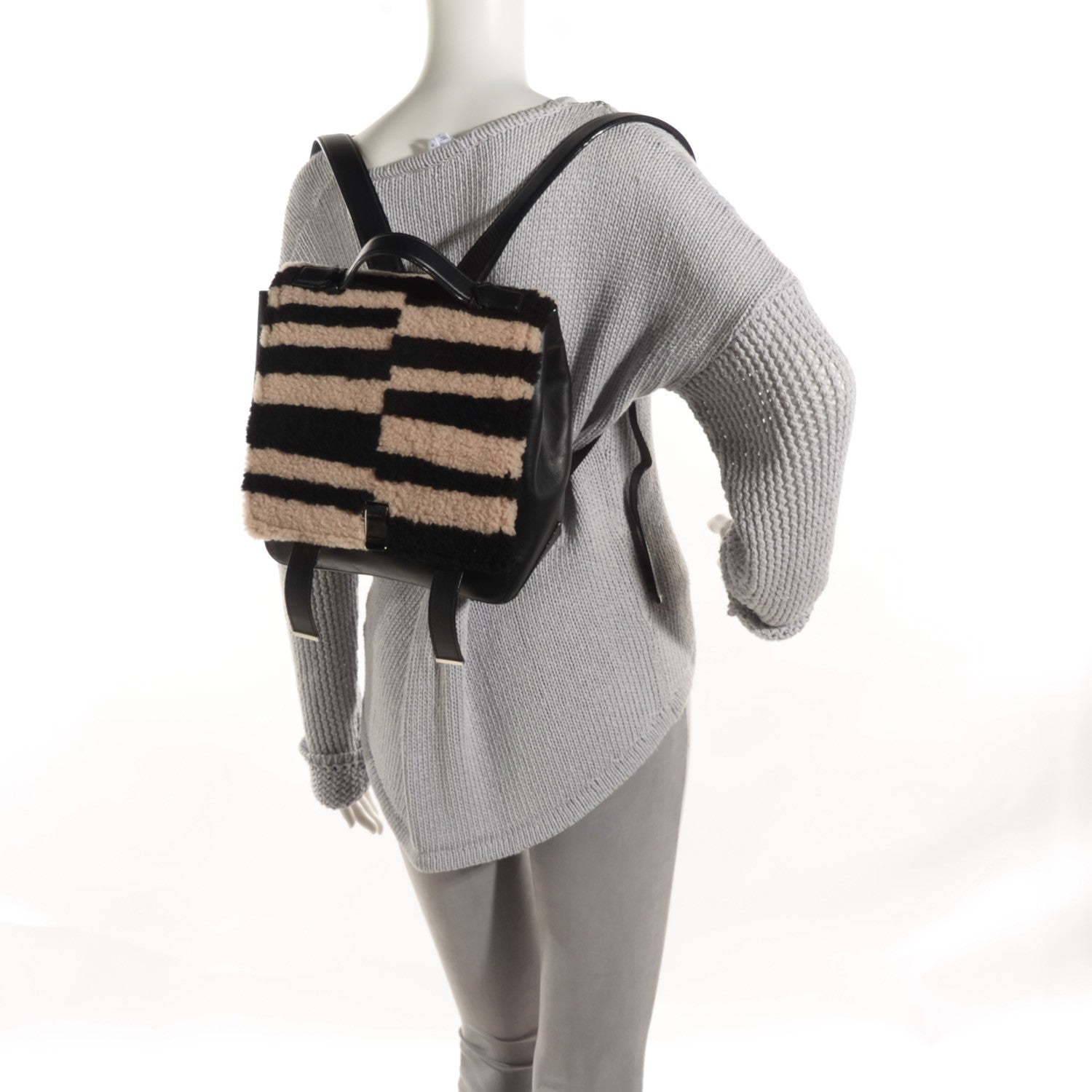 Proenza Schouler Calfskin Shearling Small Blurred Stripe PS Backpack Black Nude 2 of 7