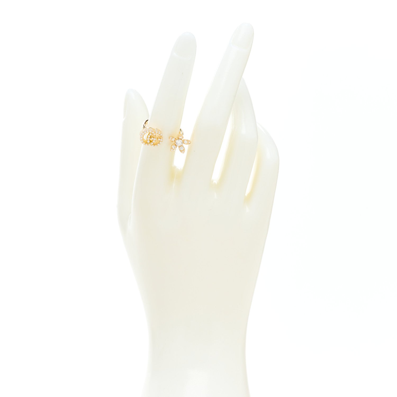 Gucci 18K Yellow Gold Diamond Flora GG Open Ring 49 5 2 of 4