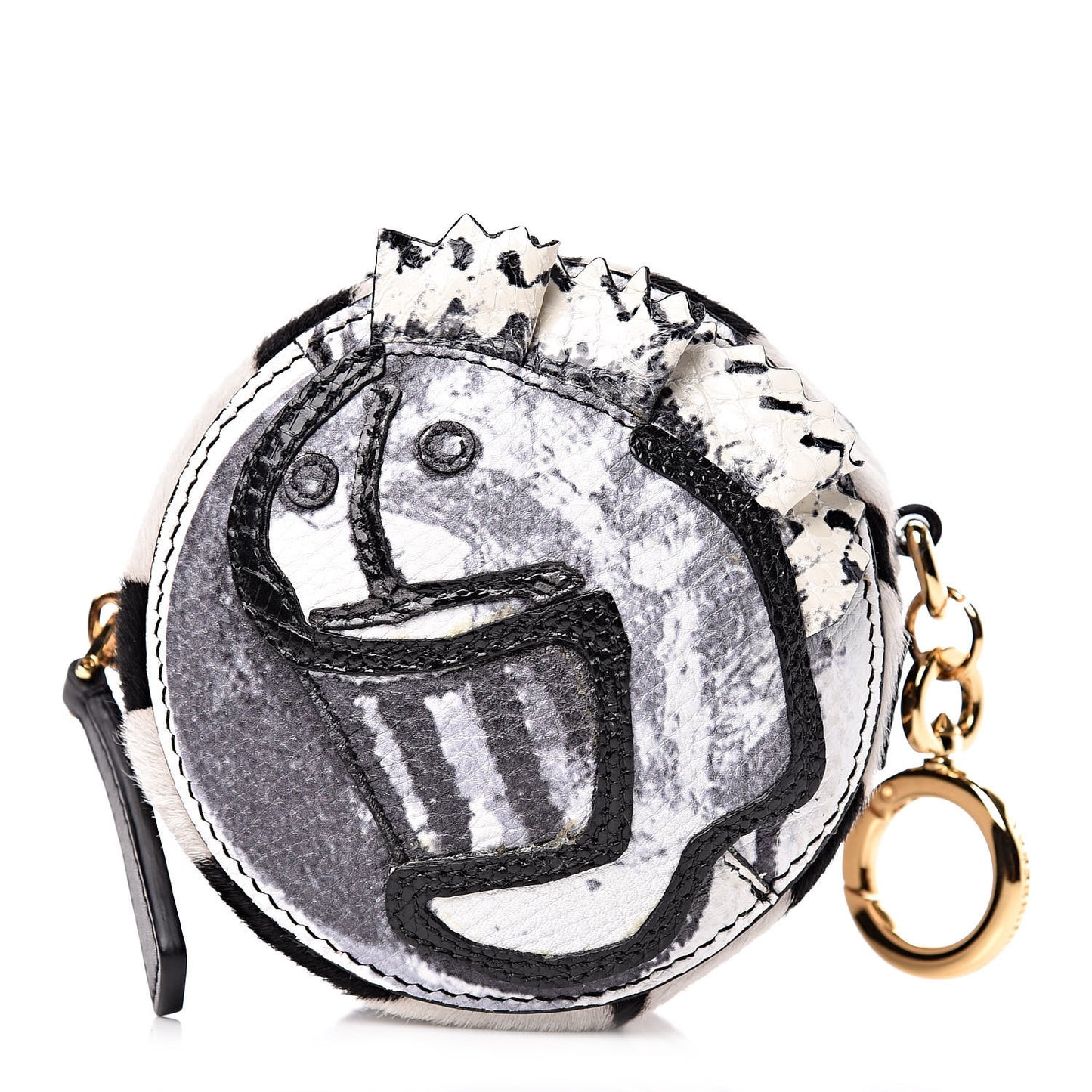 Snakeskin Calf Hair Zip Round Coin Purse Black