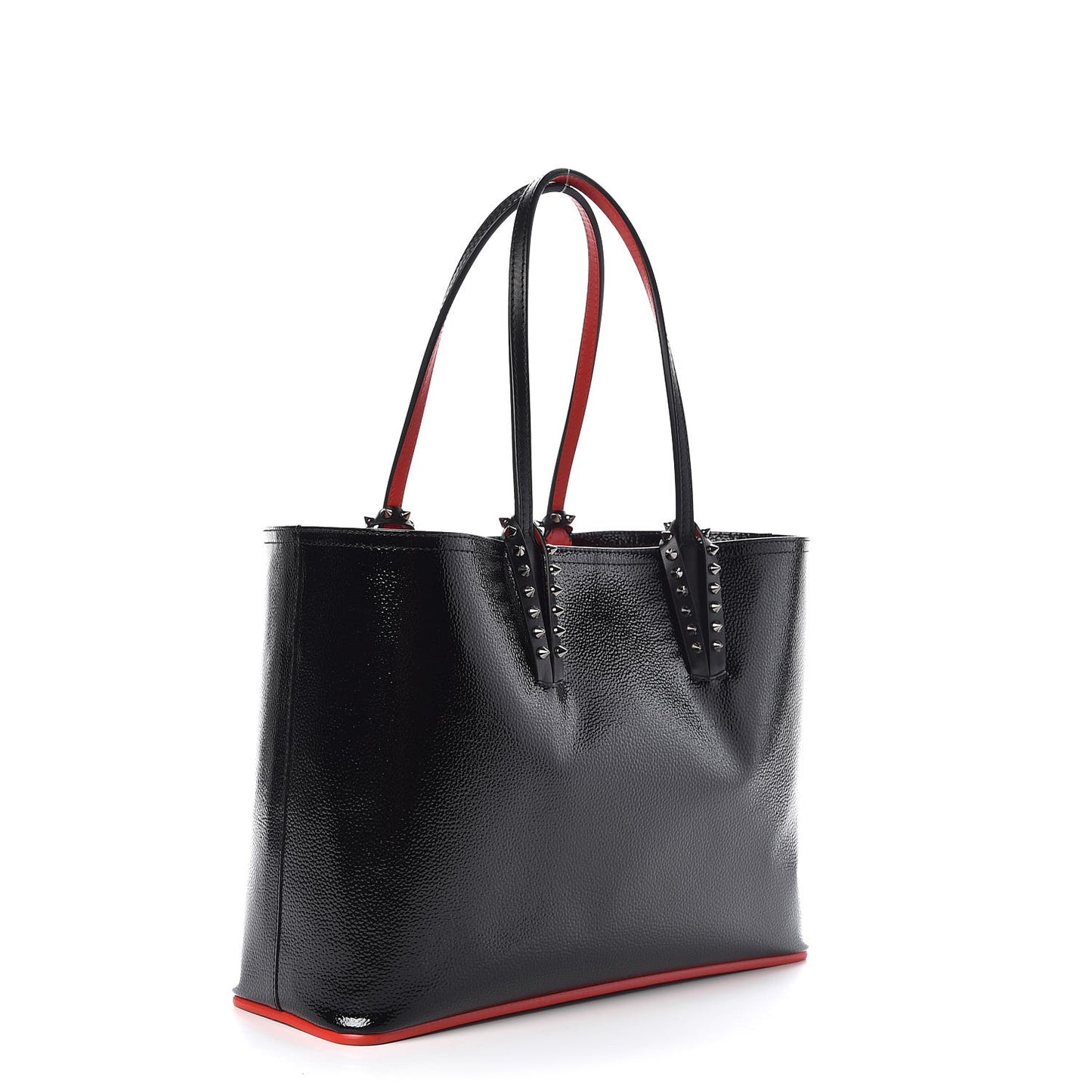 Patent Calfskin Spikes Small East West Cabata Tote Black