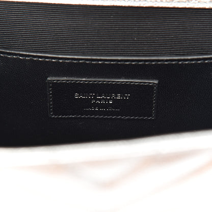 Saint Laurent Metallic Grain De Poudre Matelasse Chevron Medium Monogram Satchel Silver 6 of 11