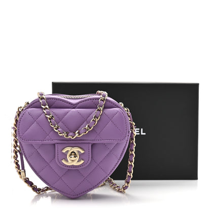 Chanel Lambskin Quilted CC In Love Heart Clutch With Chain Purple 11 of 11