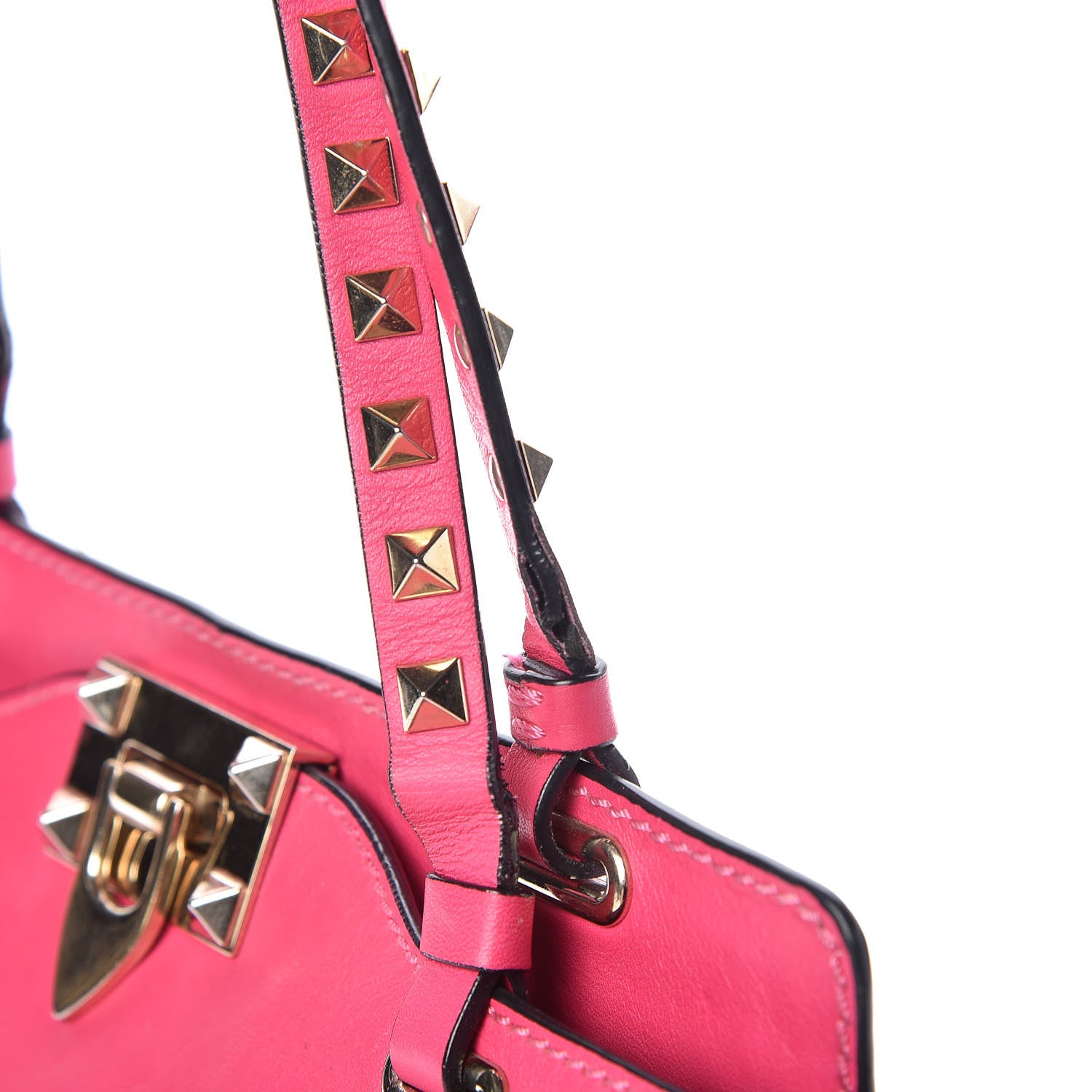Valentino Garavani Vitello Small Rockstud Tote Pop Fuxia 16 of 19