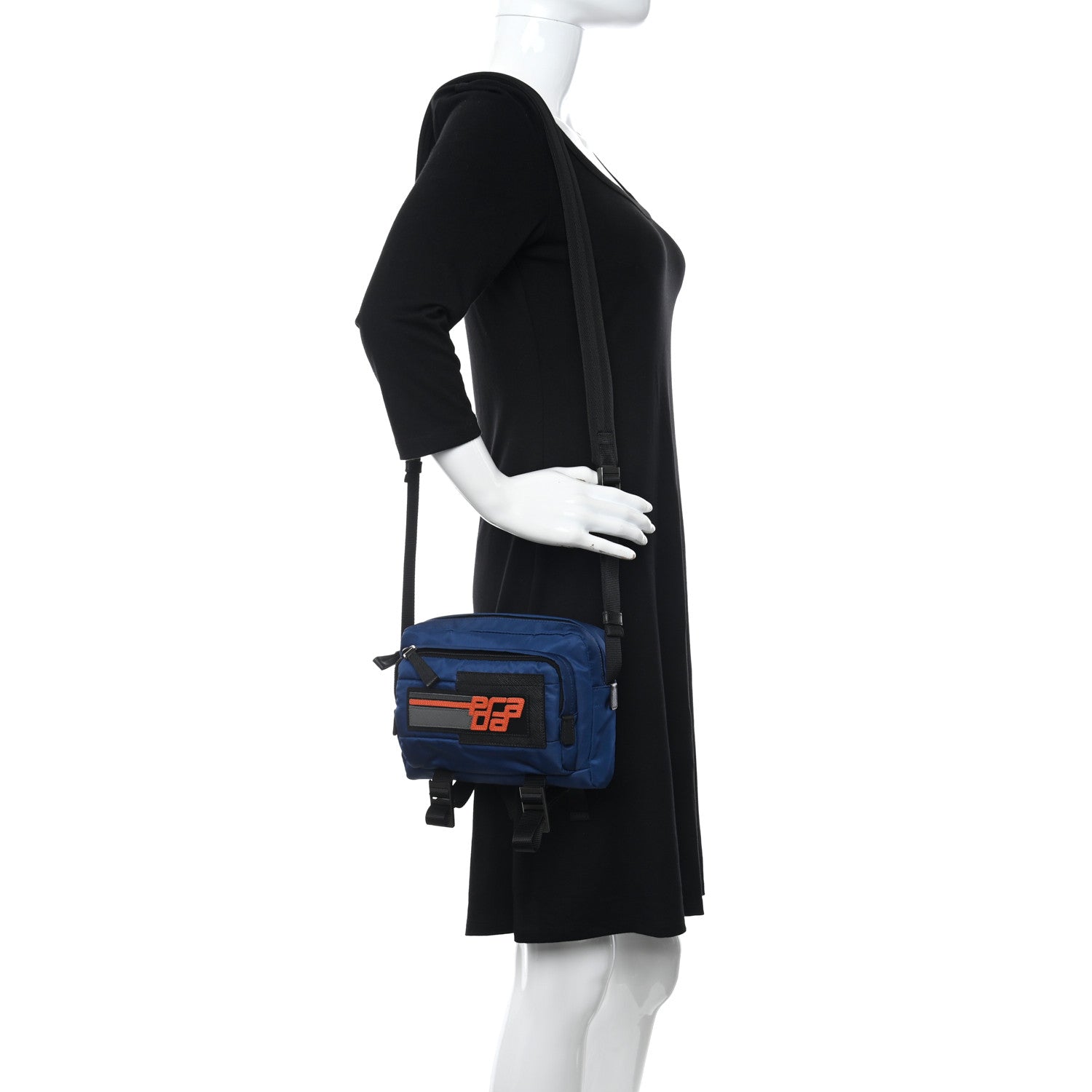 Prada Nylon Saffiano Racing Logo Camera Crossbody Bag Blue Black 2 of 11