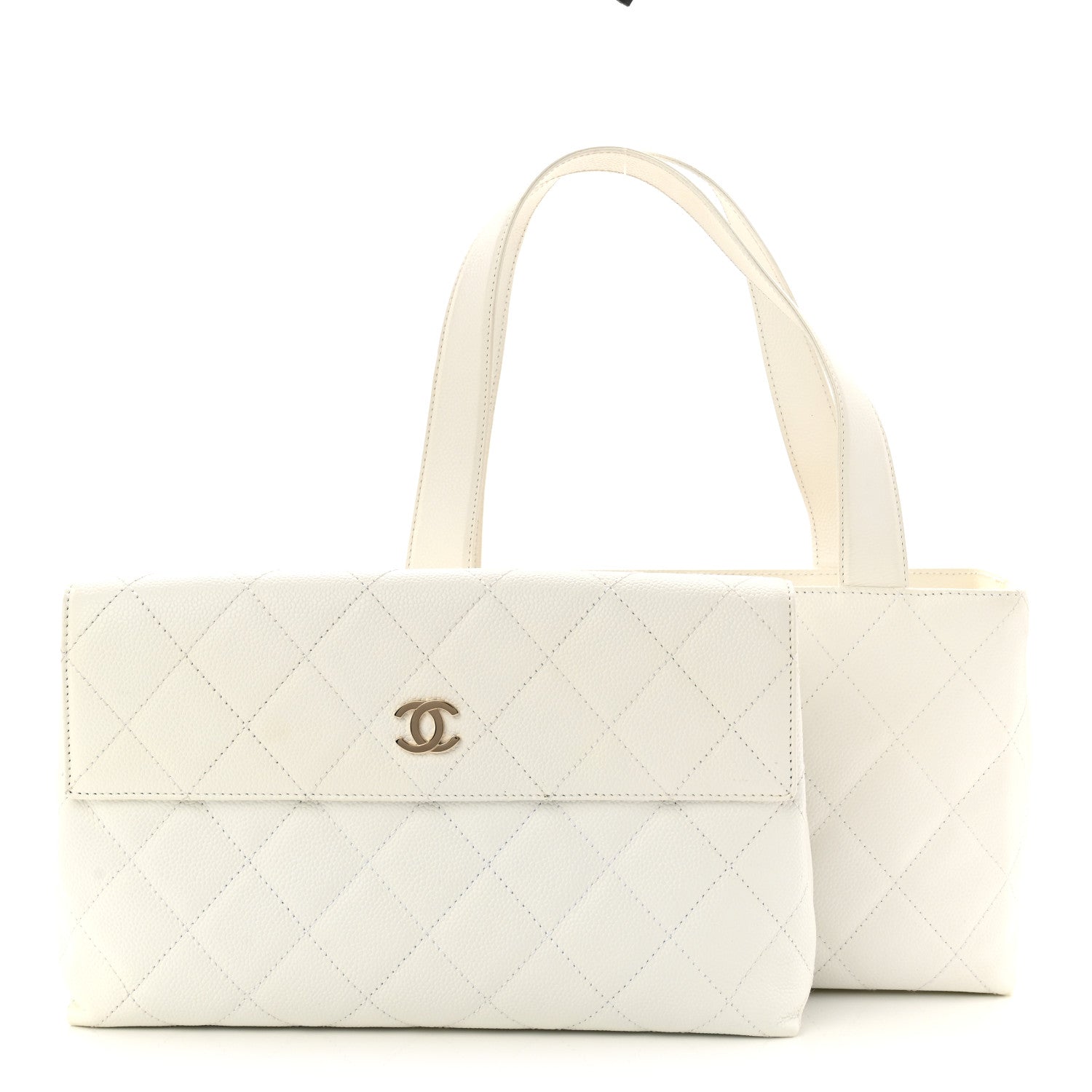 Chanel Caviar Quilted Tote With Clutch White 3 of 18