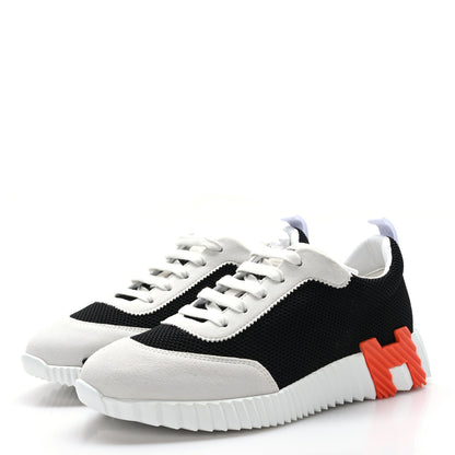 Hermes Air Mesh Suede Goatskin Bouncing Sneakers 37 Black Orange 3 of 9