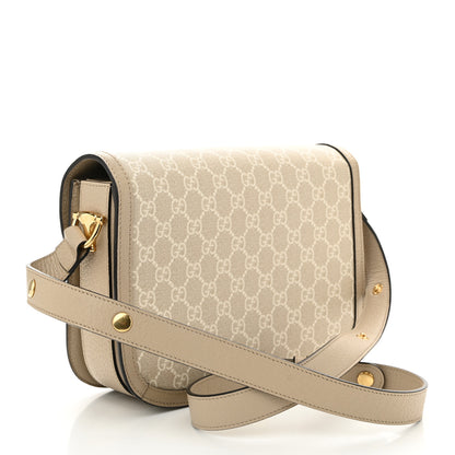Gucci GG Supreme Monogram Textured Dollar Calfskin Horsebit 1955 Shoulder Bag Beige Mystic White Oatmeal 3 of 10