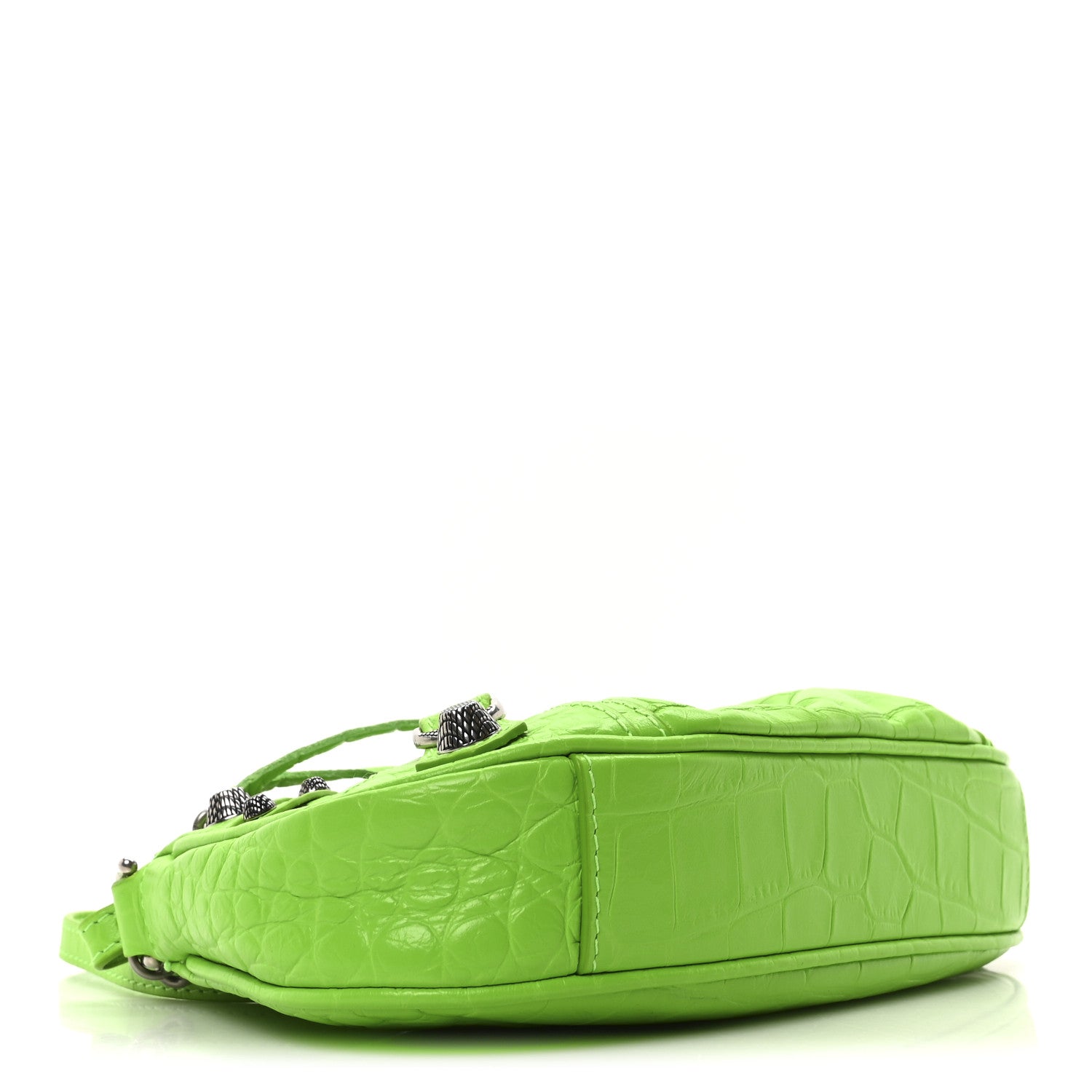 Balenciaga Extra Supple Calfskin Crocodile Embossed Le Cagole Mini Purse With Chain Acid Green 4 of 9