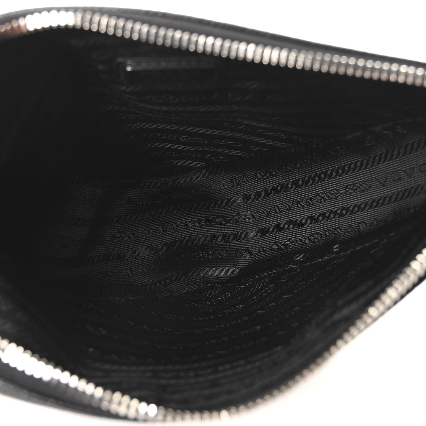 Saffiano Cuir Triangle Logo Embossed Triangle Wristlet Black