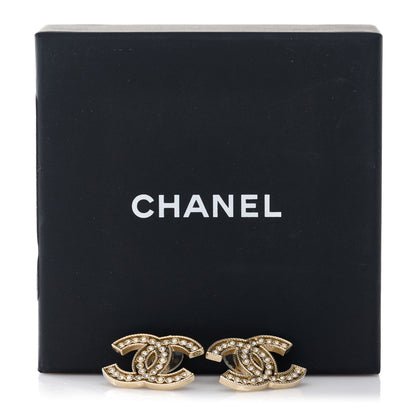 Chanel Pearl Crystal Sparkling Pearls CC Earrings Gold 6 of 6