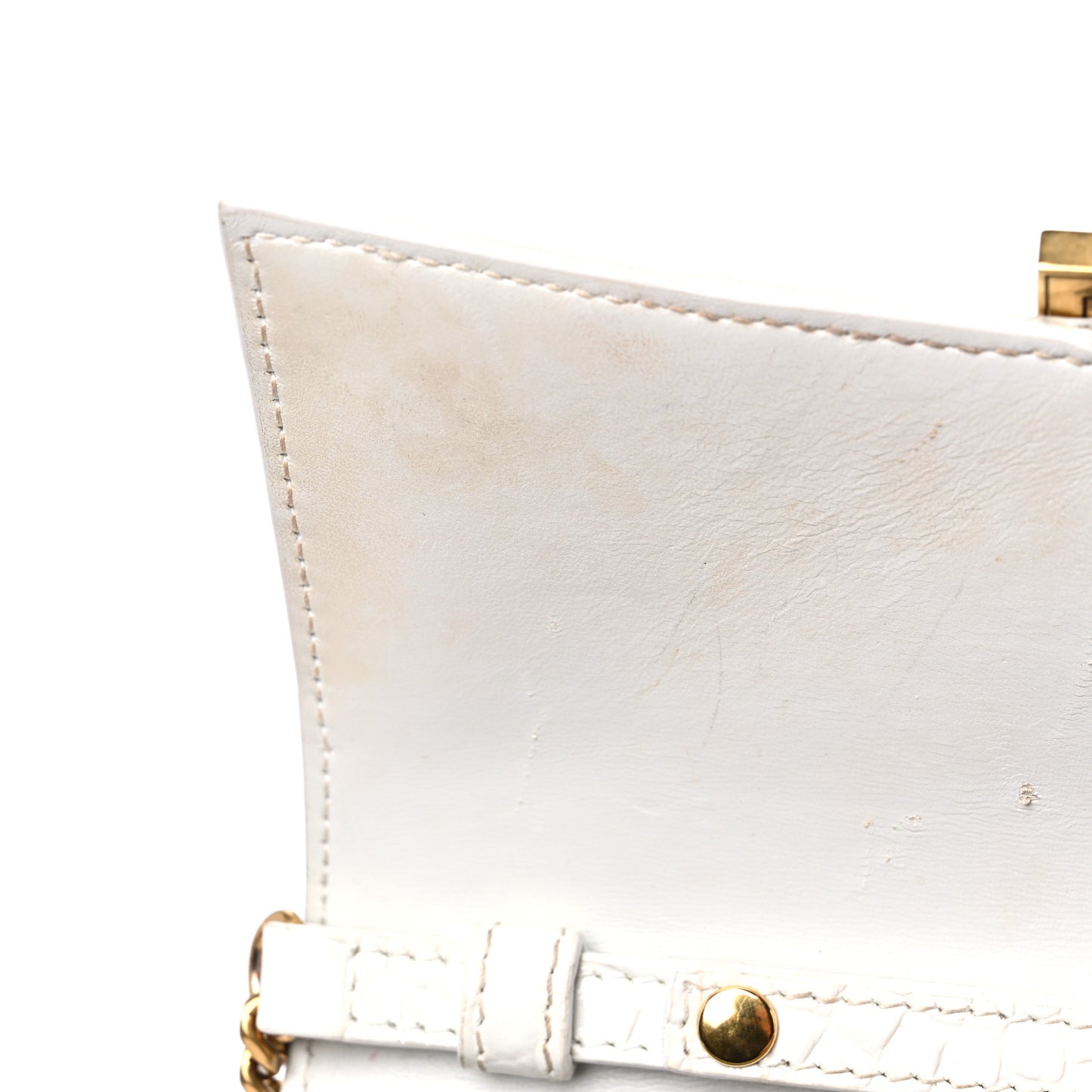 Shiny Calfskin Crocodile Embossed Hourglass Chain Bag White